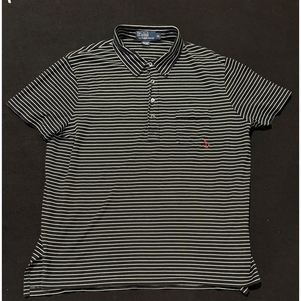 Polo Ralph Lauren Vintage Anchor Collection Black White Stripe Mens XL